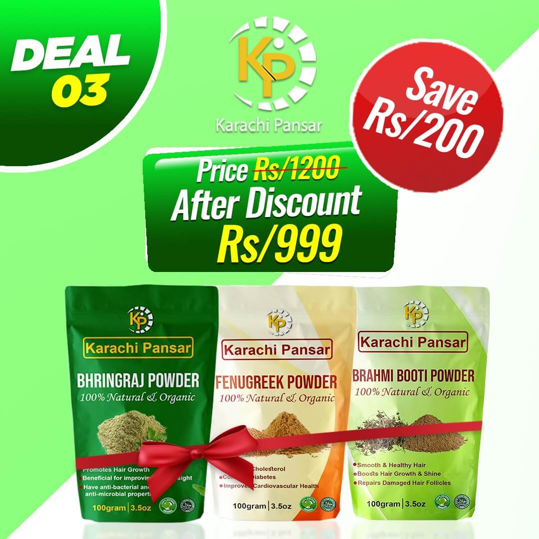 Combo Deal Bhringraj, Fenu Greek & Brahmi Boti Powders - Karachi Pansar
