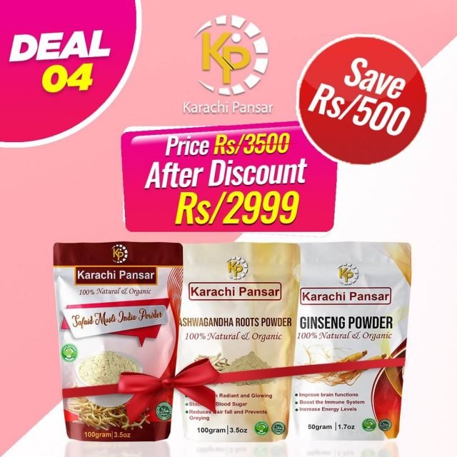 Combo Deal Safaid Musli, Ashwagandha & Ginseng Powder - Karachi Pansar