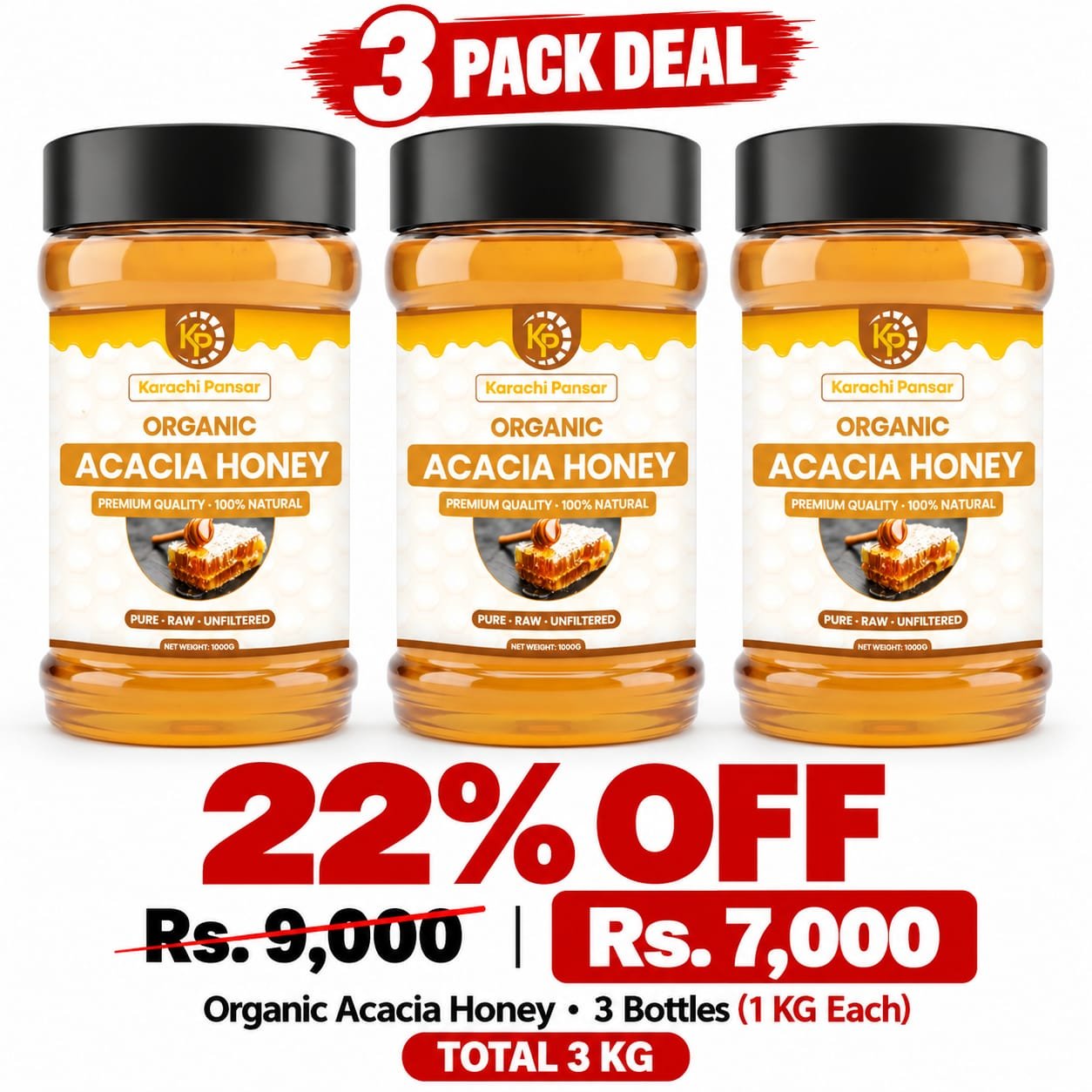 acacia honey 3 jars